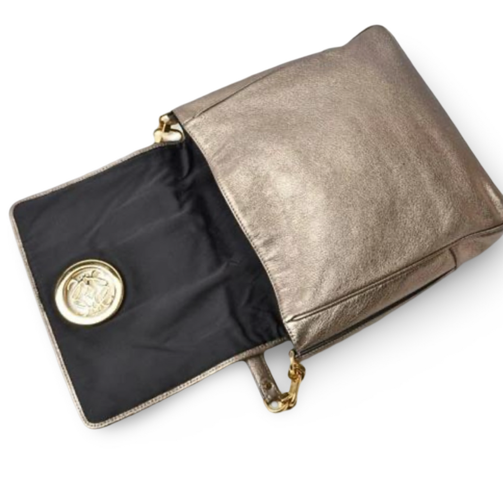 Loewe Anagram Lambskin Semi-Shoulder Bag Champagne Gold Authentic Previously Owned