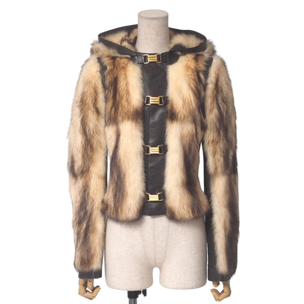 Dolce & Gabbana hooded jacket of brown leather and polecat fur, with goldtone logo buckle closures Size 38 – 100% Authentic ✨Pre-Owned A Condition ~28% Off MSRP
