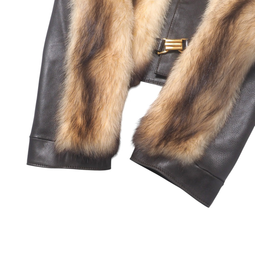 Dolce & Gabbana hooded jacket of brown leather and polecat fur, with goldtone logo buckle closures Size 38 – 100% Authentic ✨Pre-Owned A Condition ~28% Off MSRP