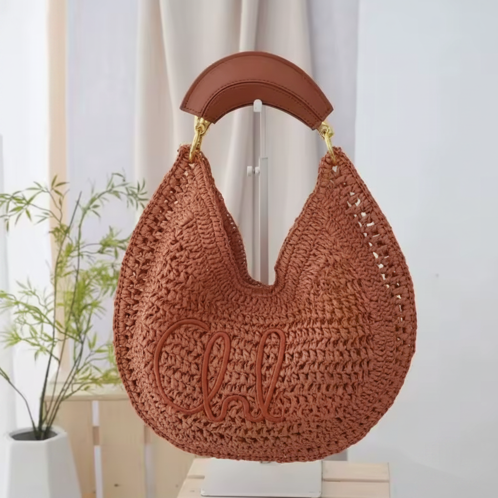 Crescent Straw Woven Shoulder pouch– Hollow Knit Hobo – Multiple Colors (Generic)