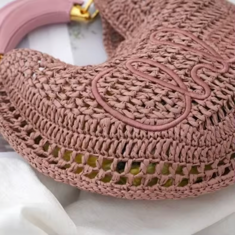 Crescent Straw Woven Shoulder pouch– Hollow Knit Hobo – Multiple Colors (Generic)