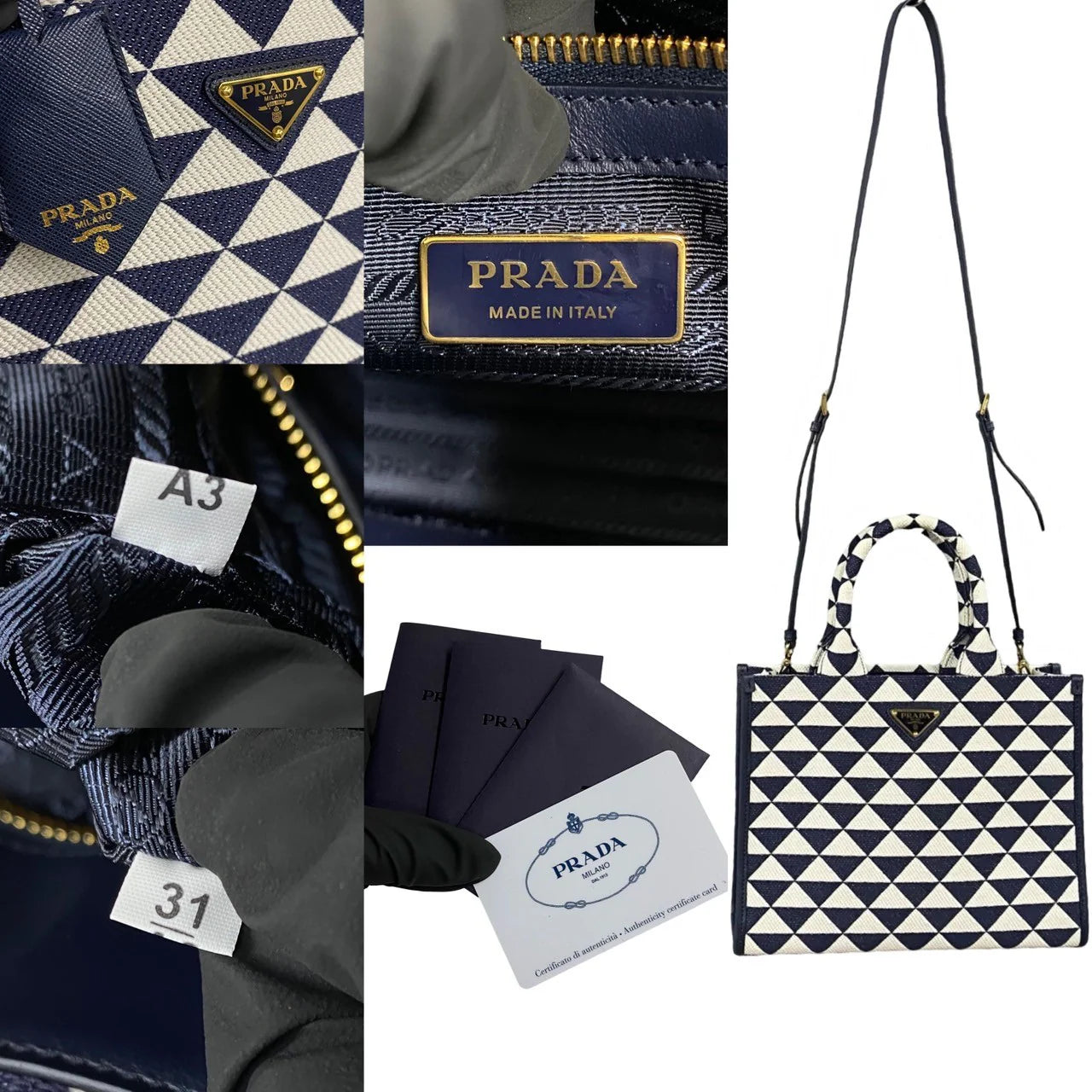 PRADA – Symbol Embroidery Fabric Small Handbag – Navy Canvas &amp; Leather – Triangle Logo Hardware – Italy – 100% Authentic ✨Previously Owned Pristine Condition ~26% Off MSRP