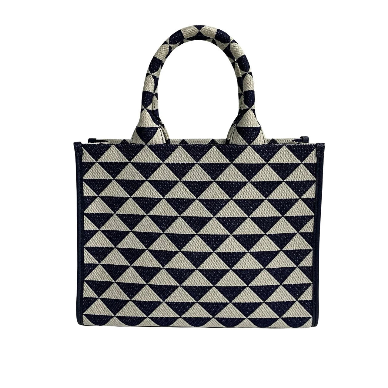 PRADA – Symbol Embroidery Fabric Small Handbag – Navy Canvas &amp; Leather – Triangle Logo Hardware – Italy – 100% Authentic ✨Previously Owned Pristine Condition ~26% Off MSRP