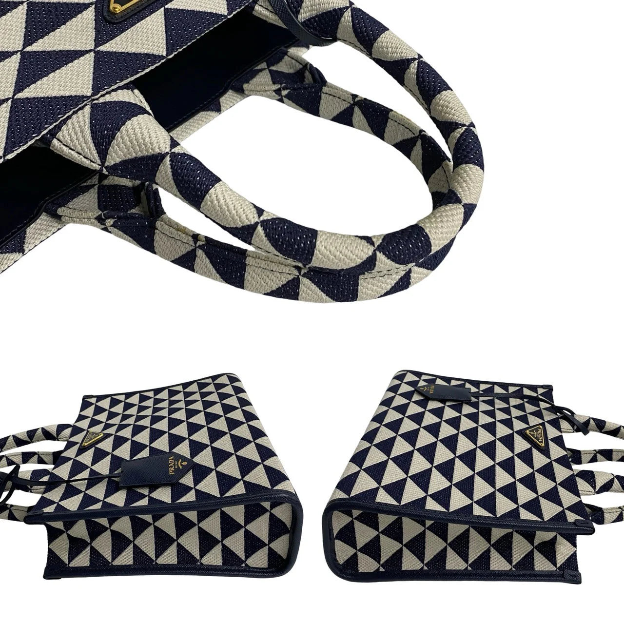 PRADA – Symbol Embroidery Fabric Small Handbag – Navy Canvas &amp; Leather – Triangle Logo Hardware – Italy – 100% Authentic ✨Previously Owned Pristine Condition ~26% Off MSRP