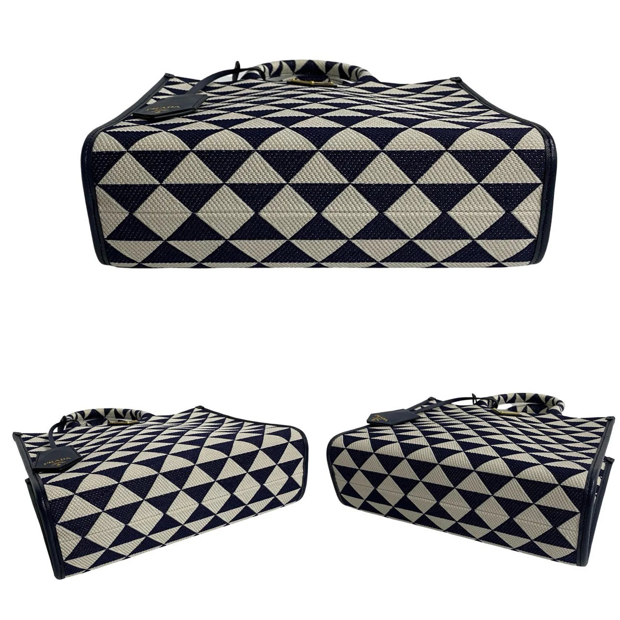 PRADA – Symbol Embroidery Fabric Small Handbag – Navy Canvas &amp; Leather – Triangle Logo Hardware – Italy – 100% Authentic ✨Previously Owned Pristine Condition ~26% Off MSRP