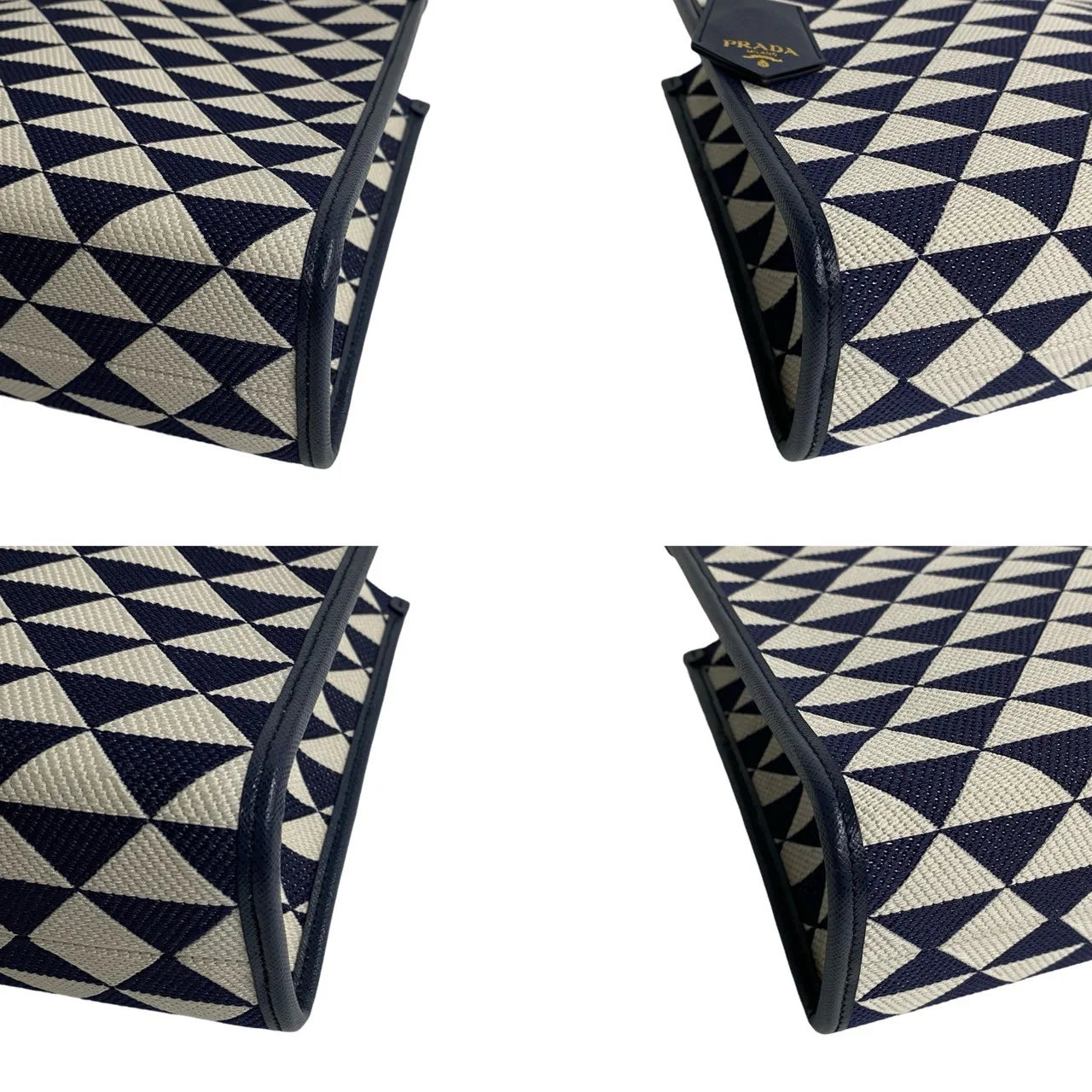 PRADA – Symbol Embroidery Fabric Small Handbag – Navy Canvas &amp; Leather – Triangle Logo Hardware – Italy – 100% Authentic ✨Previously Owned Pristine Condition ~26% Off MSRP