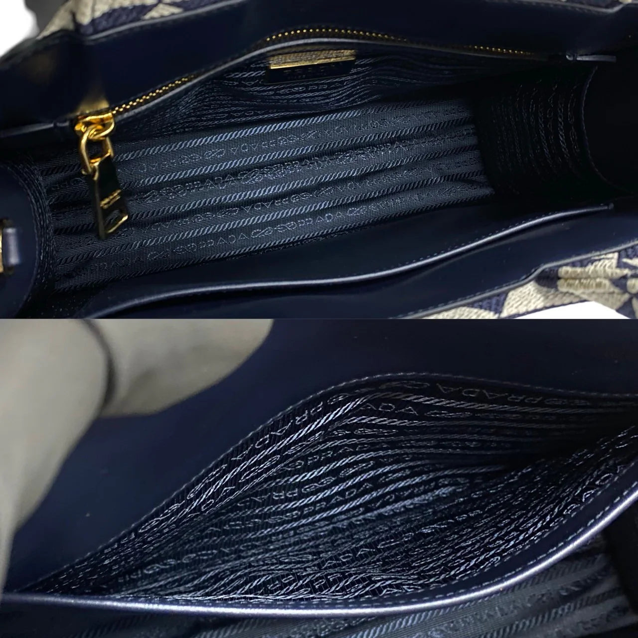 PRADA – Symbol Embroidery Fabric Small Handbag – Navy Canvas &amp; Leather – Triangle Logo Hardware – Italy – 100% Authentic ✨Previously Owned Pristine Condition ~26% Off MSRP