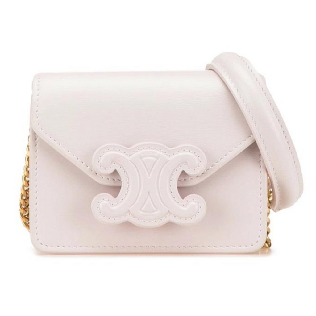 CELINE Triomphe Chain Shoulder Bag Pink Leather Authentic Previously Owned