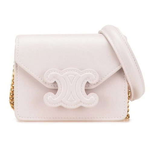CELINE Triomphe Chain Shoulder Bag Pink Leather Authentic Previously Owned