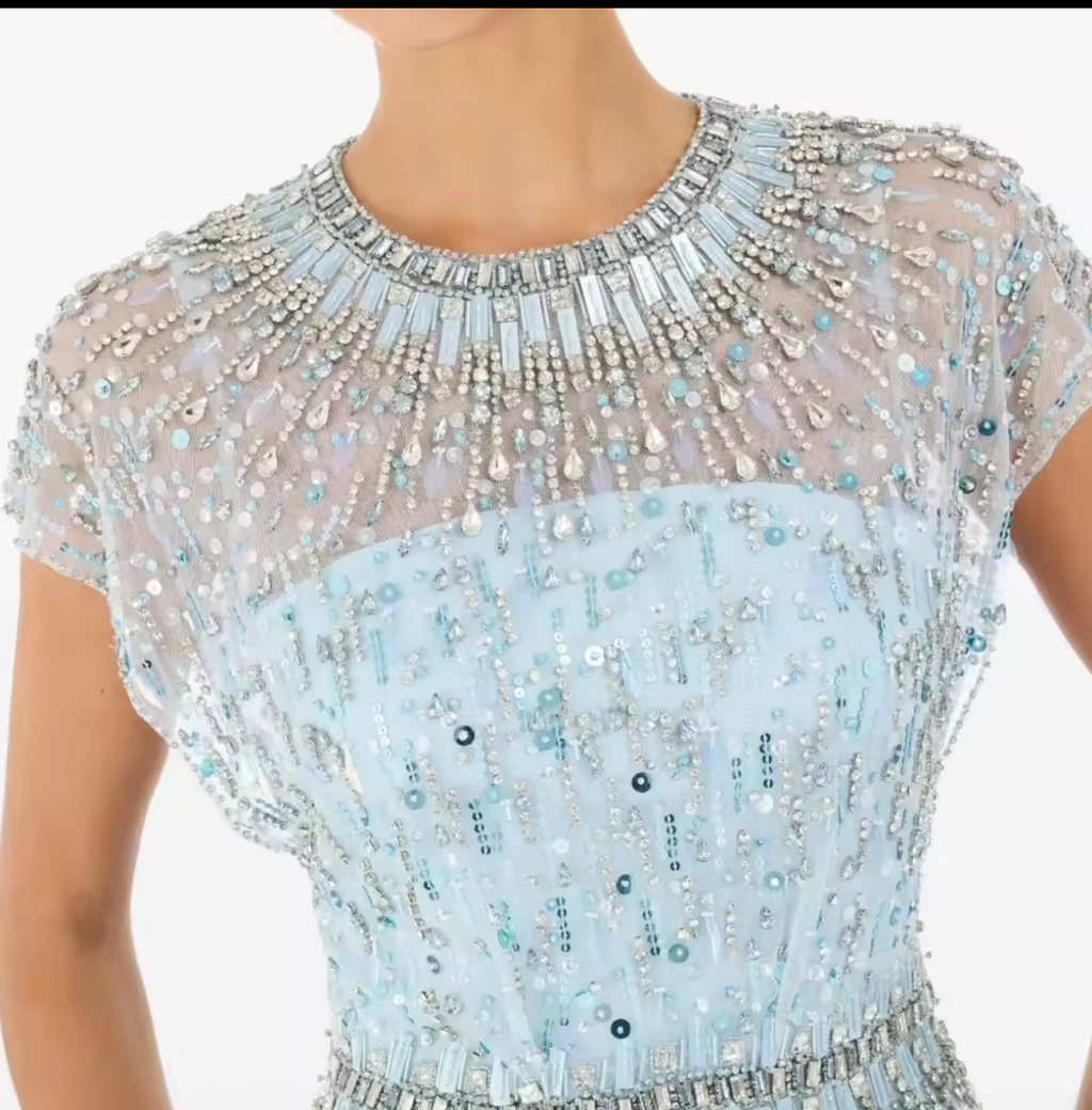 Crystal Beaded Floor-Length Evening Gown