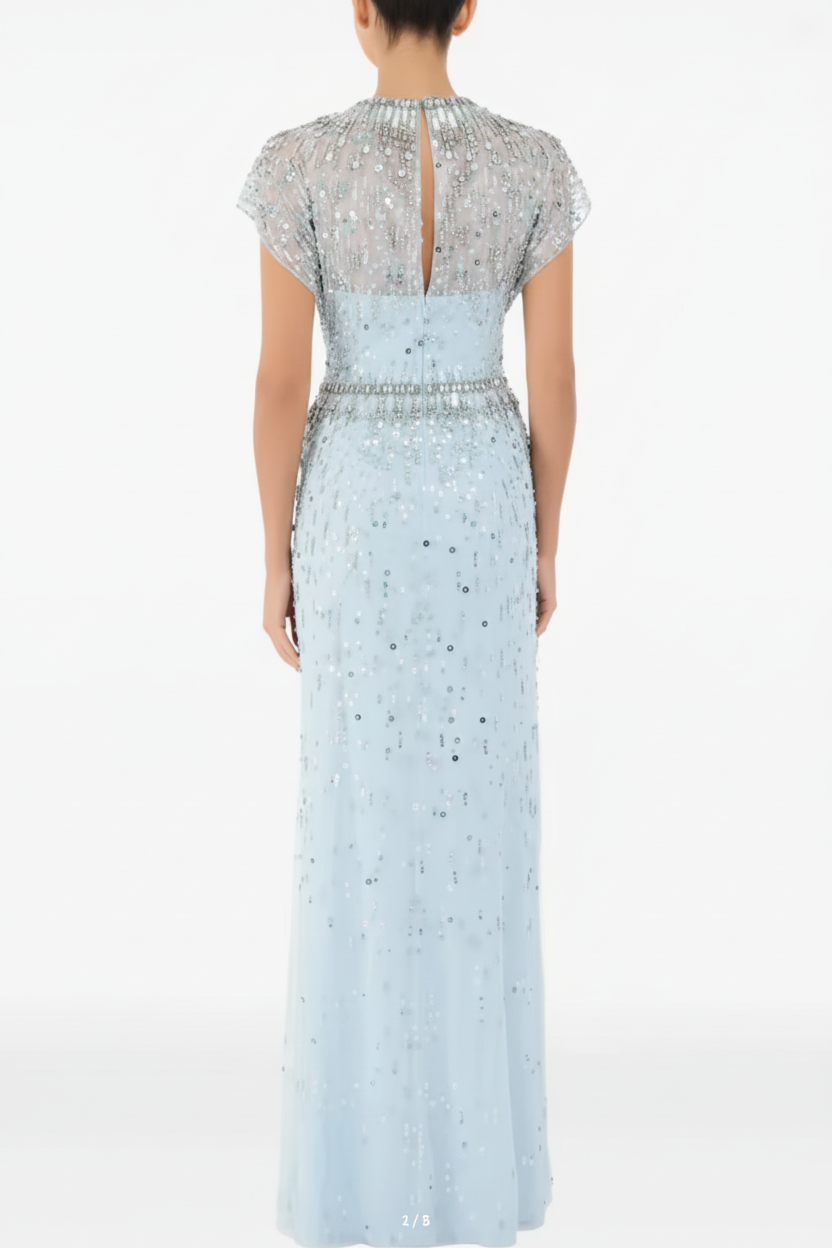 Crystal Beaded Floor-Length Evening Gown