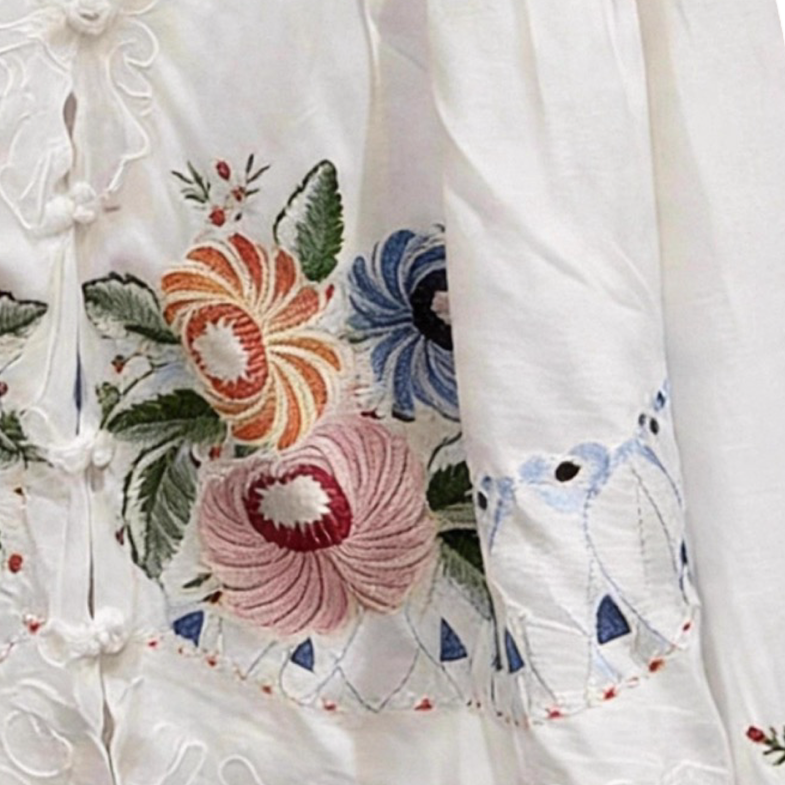 Floral Embroidered White Blouse & Skirt-Pant Set