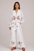 Floral Embroidered White Blouse & Skirt-Pant Set