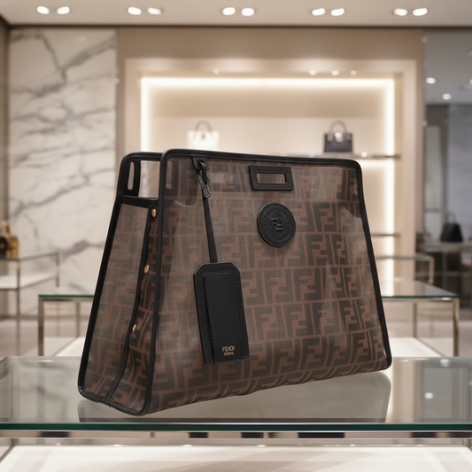 FENDI – Defender Peekaboo Handbag – – Brown PVC – Italy – 100% Authentic ✨Previously Owned S Rank ~43% Off MSRP