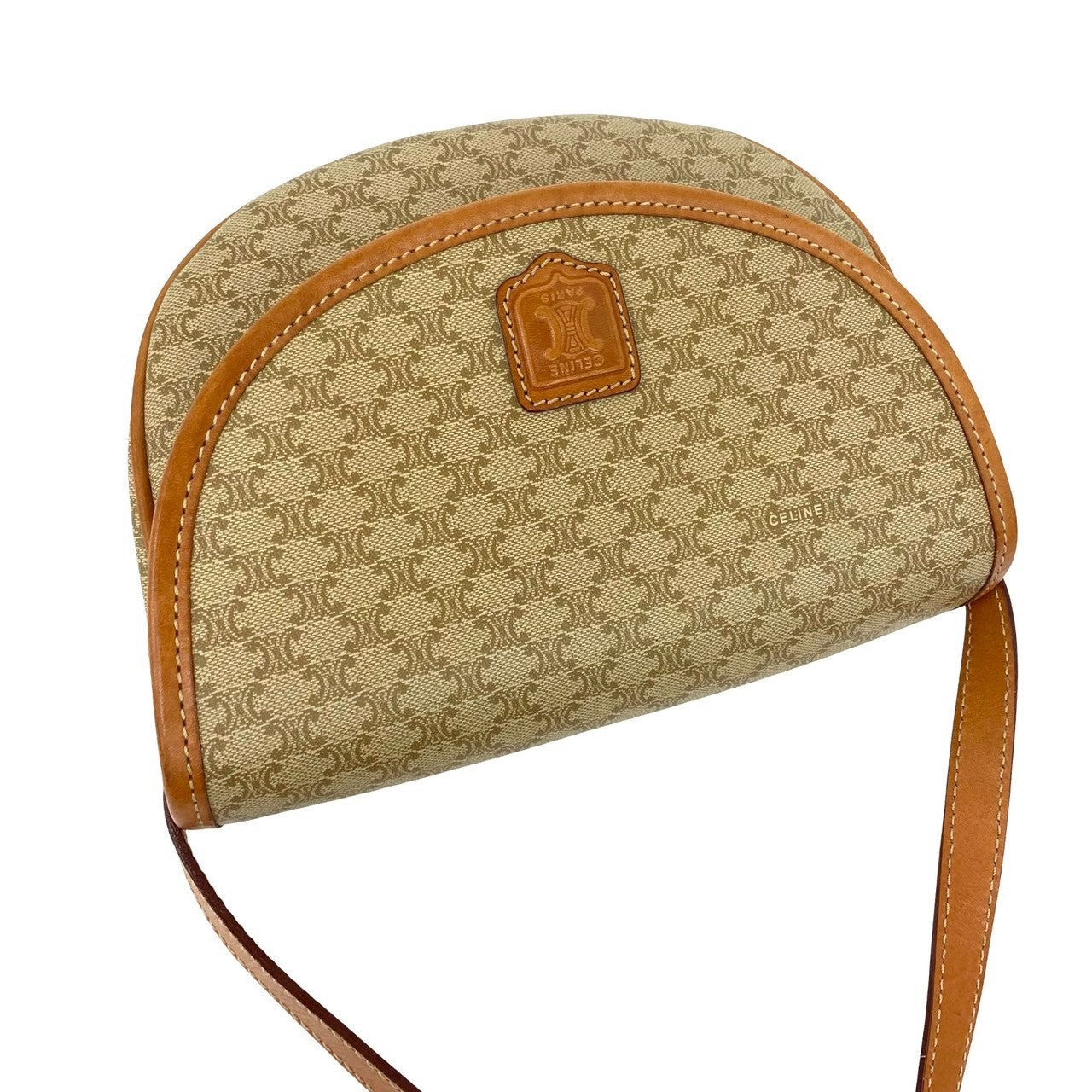 CELINE – Macadam Blazon Triomphe Logo Shoulder Bag – Beige Leather &amp; PVC – 100% Authentic ✨Previously Owned Very Good Condition ~36% Off MSRP