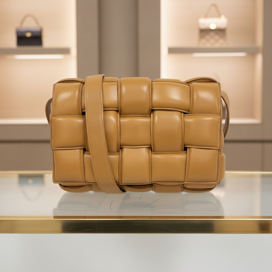 BOTTEGA VENETA – Maxi Intrecciato Padded Cassette Shoulder Bag – Caramel Leather – 100% Authentic ✨Previously Owned Very Good Condition ~36% Off MSRP