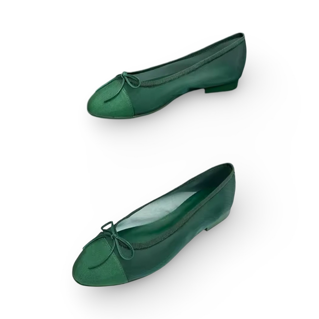 Sheer Mesh Ballet Flats with Cap Toe Bow Detail – Handmade Leather Sole (Generic)