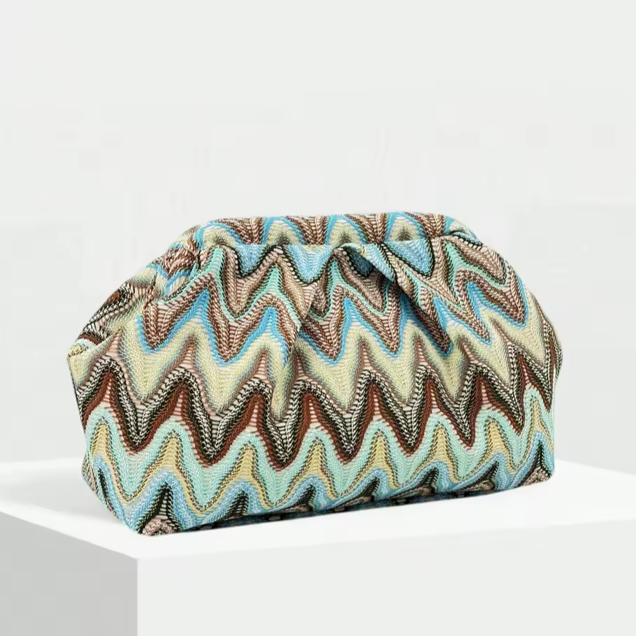 European Resort Zigzag Jacquard Cloud Clutch Bag – Pastel Knit Evening Bag