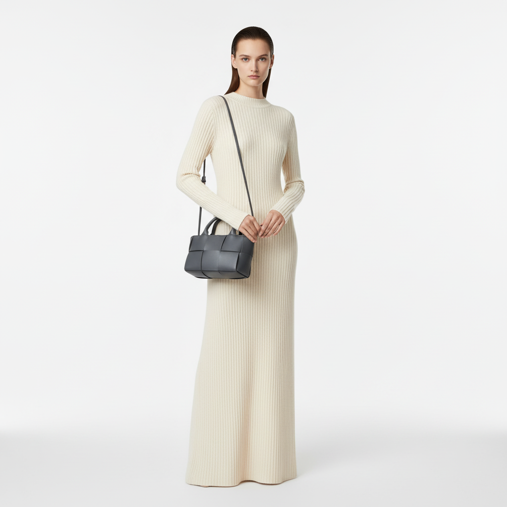 BOTTEGA VENETA – Arco Mini Intrecciato Shoulder Bag – Grey Leather – 100% Authentic ✨Previously Owned Excellent Condition ~30% Off MSRP