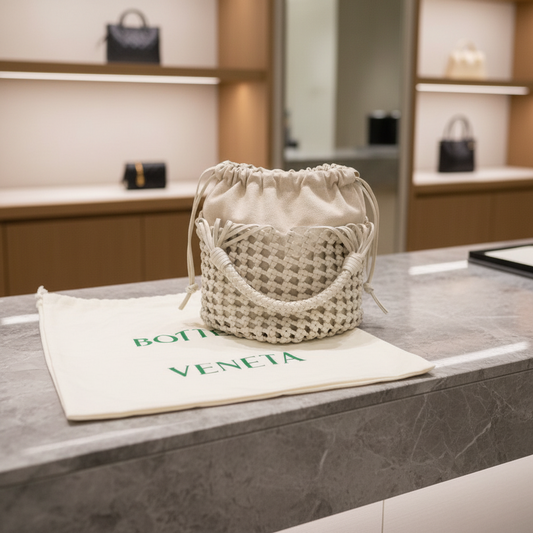 BOTTEGA VENETA – Cavallino Handbag 709612 – White Leather & Canvas – 100% Authentic ✨Previously Owned Excellent Condition ~33% Off MSRP