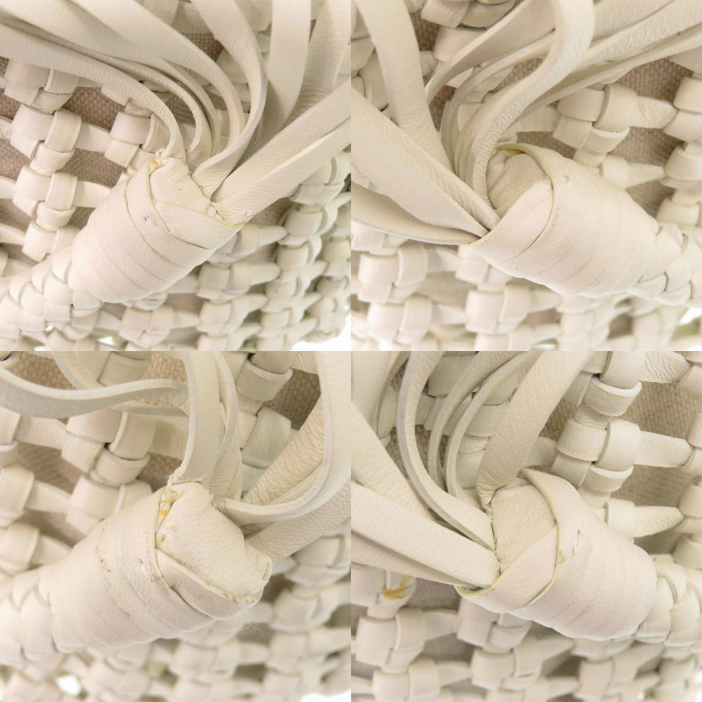 BOTTEGA VENETA – Cavallino Handbag 709612 – White Leather & Canvas – 100% Authentic ✨Previously Owned Excellent Condition ~33% Off MSRP