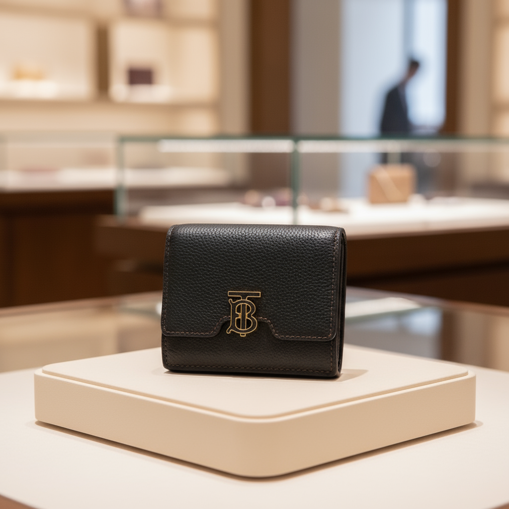 BURBERRY – TB Logo Bifold Wallet – Black Leather 100% Authentic ✨Previously Owned Excellent Condition ~32% Off MSRP