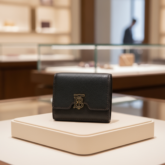 BURBERRY – TB Logo Bifold Wallet – Black Leather 100% Authentic ✨Previously Owned Excellent Condition ~32% Off MSRP