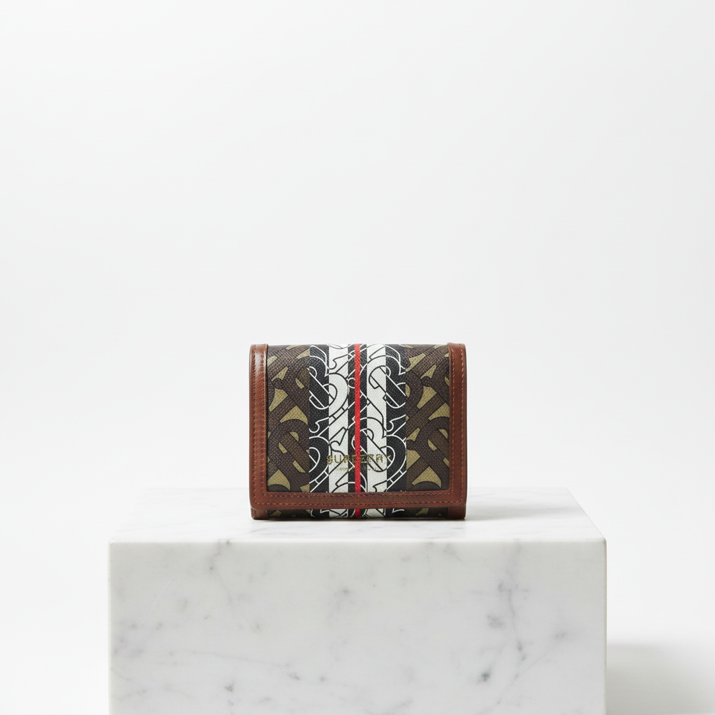 BURBERRY – Bifold Wallet – Brown Logo PVC – 100% Authentic ✨Previously Owned Very Good Condition ~36% Off MSRP