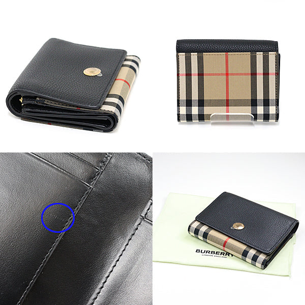BURBERRY – Tri-Fold Wallet – Black Leather & Burberry Check – 100% Authentic ✨Previously Owned Near-Mint Condition ~34% Off MSRP