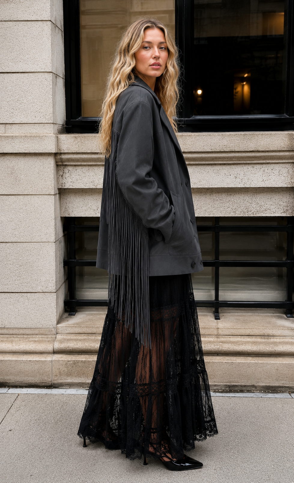 Oversized Faux Suede Fringe Blazer Jacket