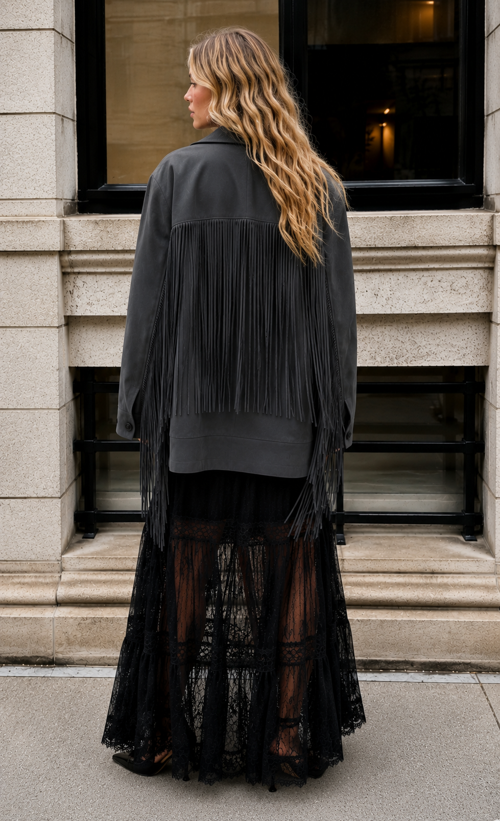 Oversized Faux Suede Fringe Blazer Jacket