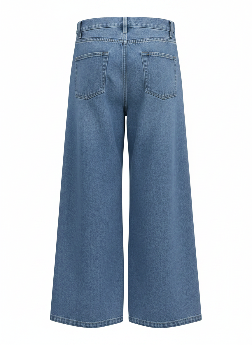 Rhinestone Collar Denim Shirt & High-Waist Wide-Leg Jeans Set