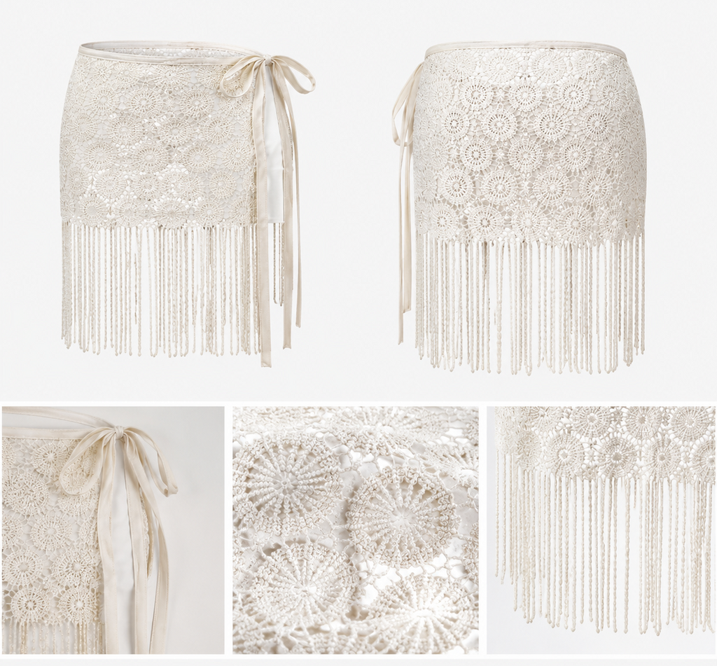 L’LUXE Crochet Fringe Wrap – Apricot & Black