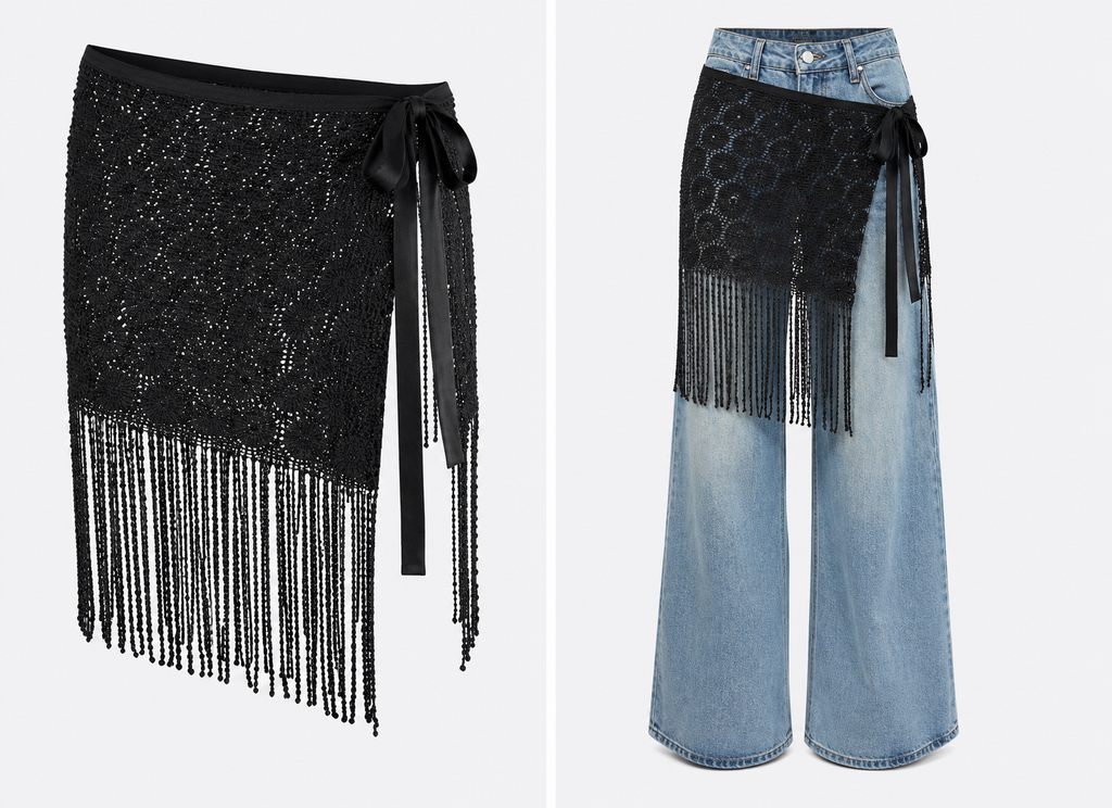 L’LUXE Crochet Fringe Wrap – Apricot & Black