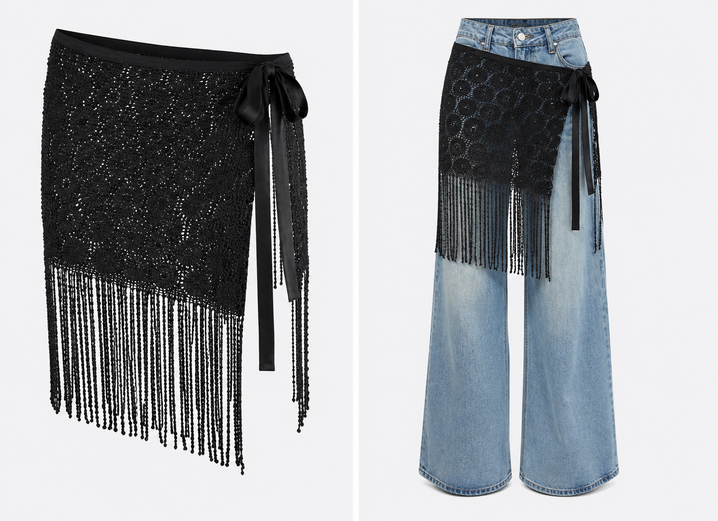 L’LUXE Crochet Fringe Wrap – Apricot & Black