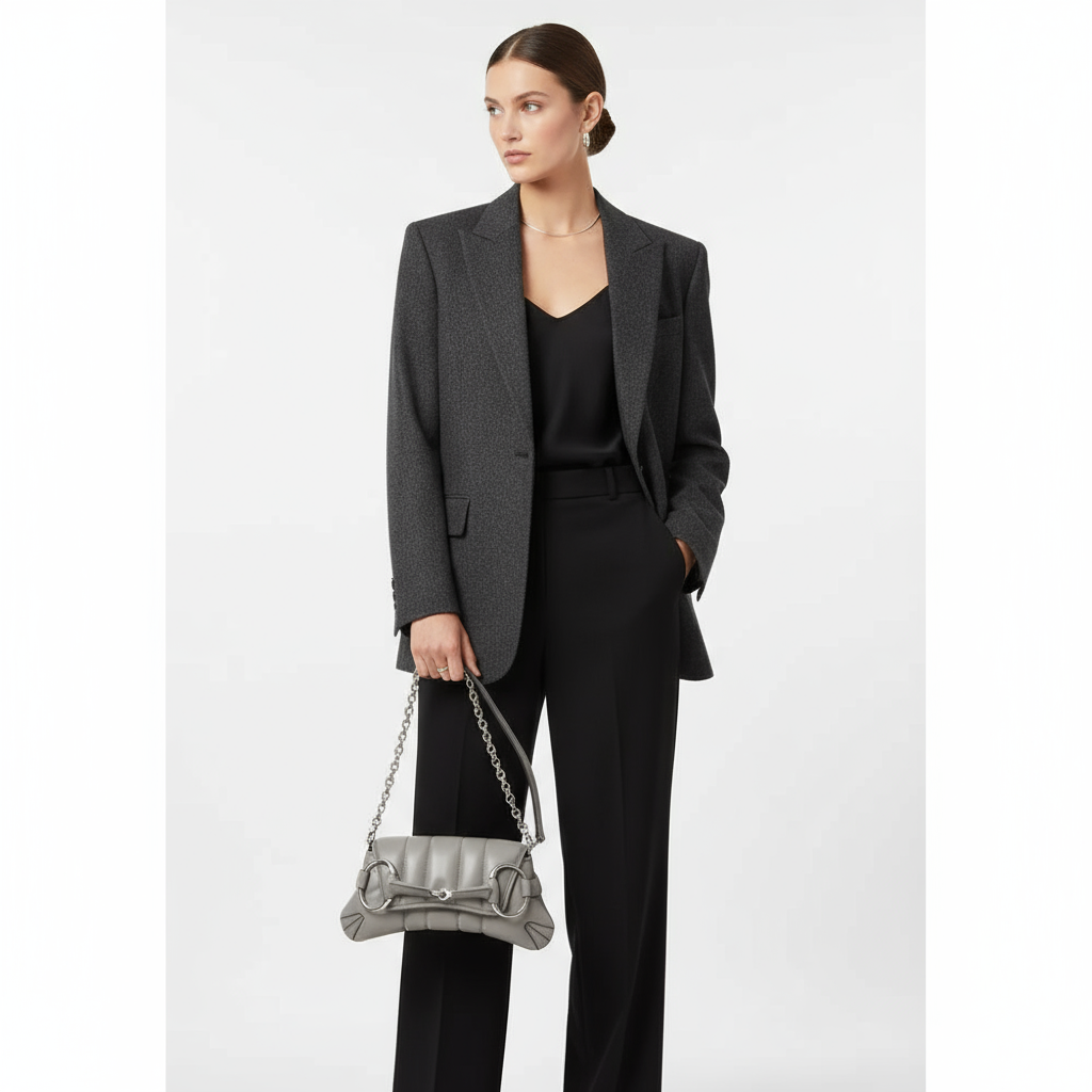 GUCCI – Horsebit Chain Shoulder Bag – Gray Leather – Italy – 100% Authentic ✨Previously Owned Pristine/Near New ~47% Off MSRP