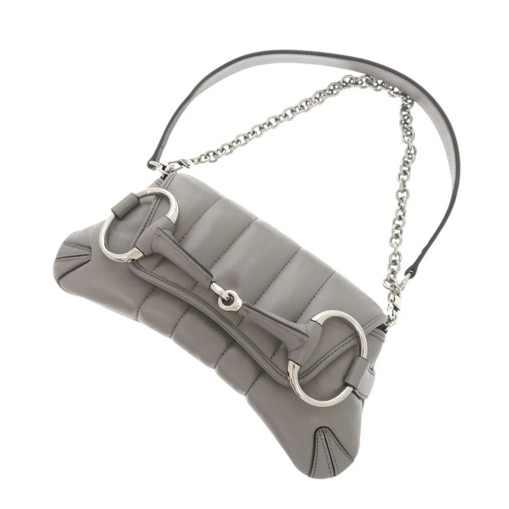 GUCCI – Horsebit Chain Shoulder Bag – Gray Leather – Italy – 100% Authentic ✨Previously Owned Pristine/Near New ~47% Off MSRP