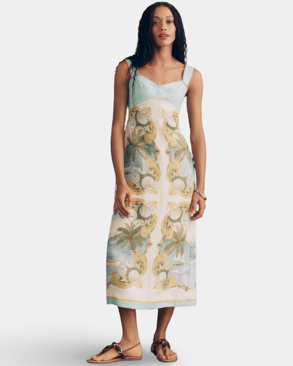Farm Rio Royal Sea Linen Midi Dress – NWT - Authentic