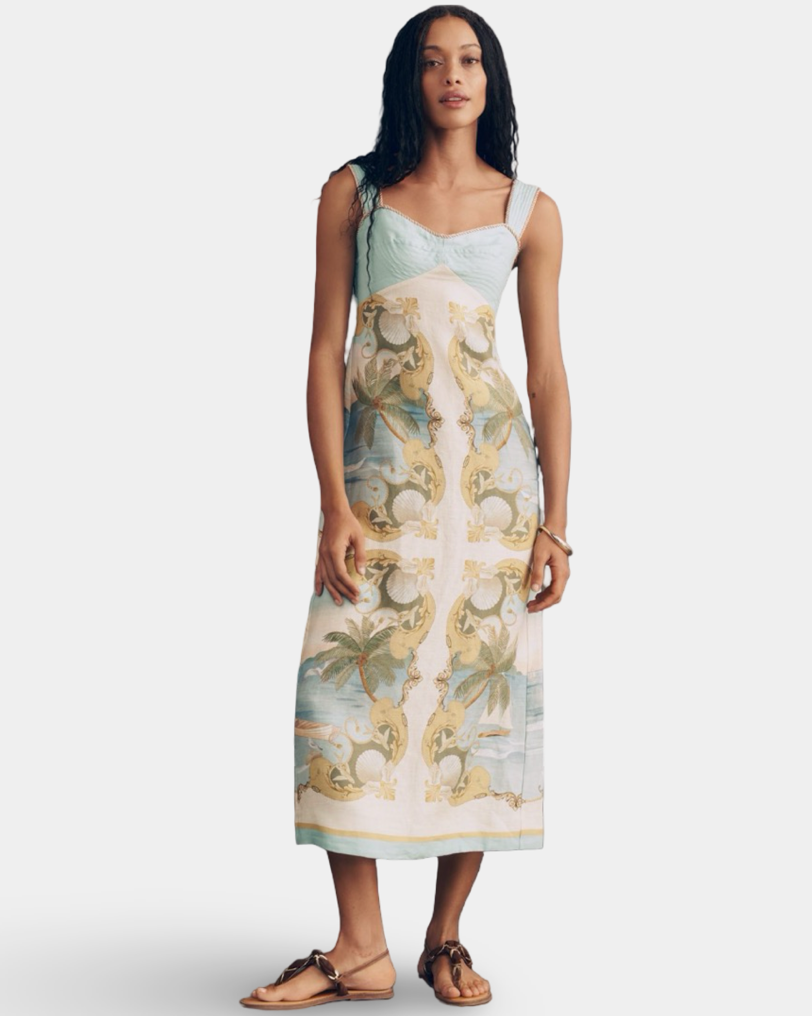 Farm Rio Royal Sea Linen Midi Dress – NWT - Authentic