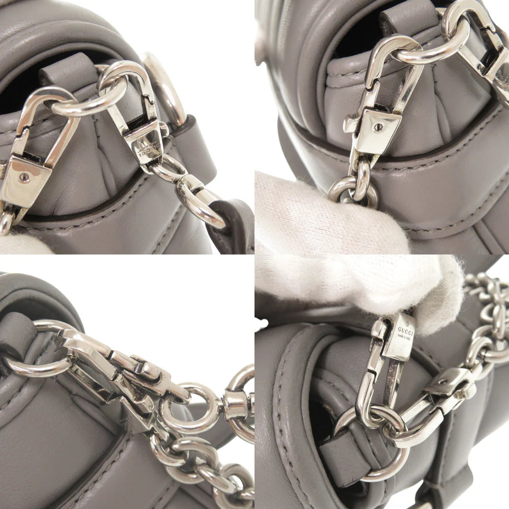 GUCCI – Horsebit Chain Shoulder Bag – Gray Leather – Italy – 100% Authentic ✨Previously Owned Pristine/Near New ~47% Off MSRP