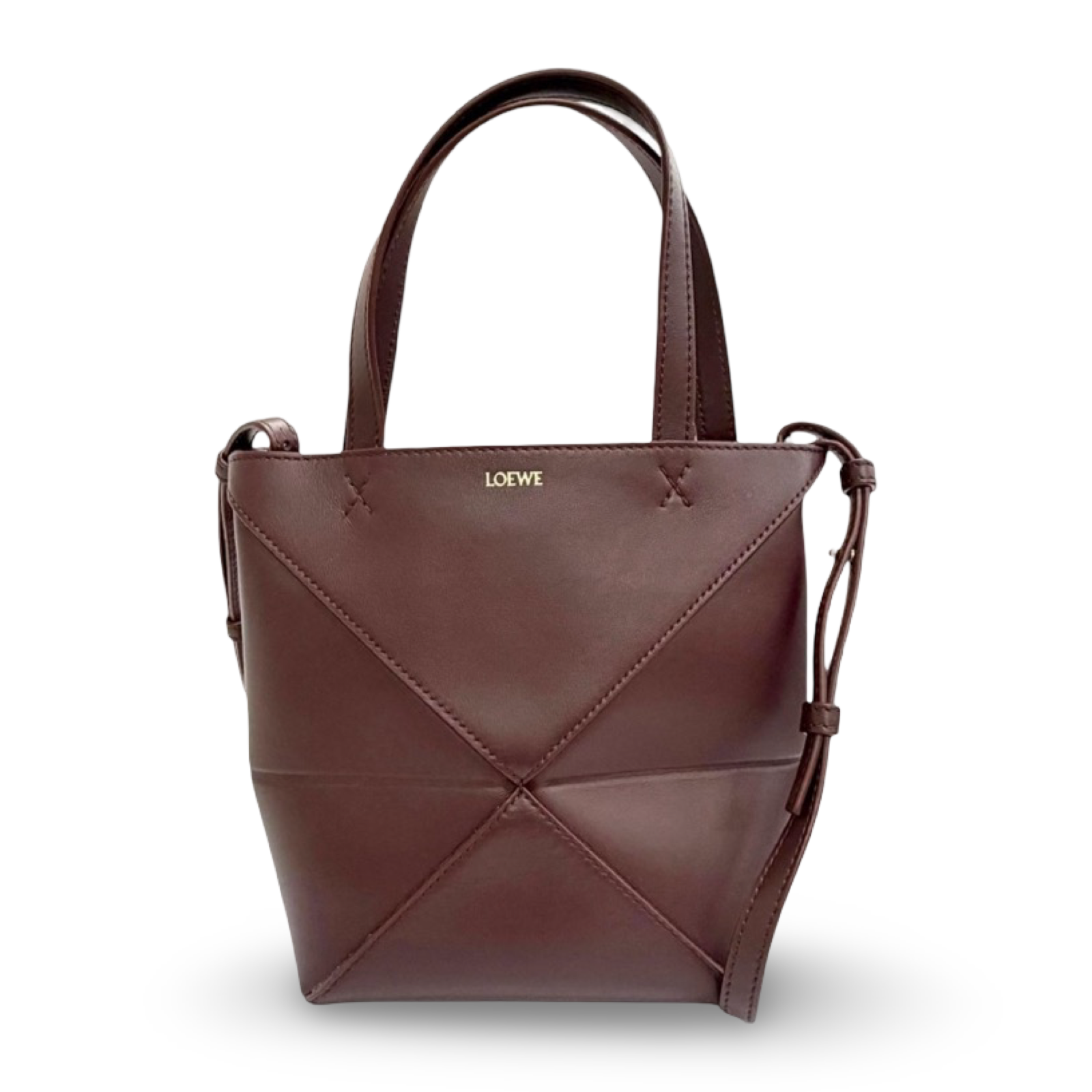 Loewe Puzzle Fold Mini Tote Bag Burgundy Shiny Calfskin – Previously Owned Authentic