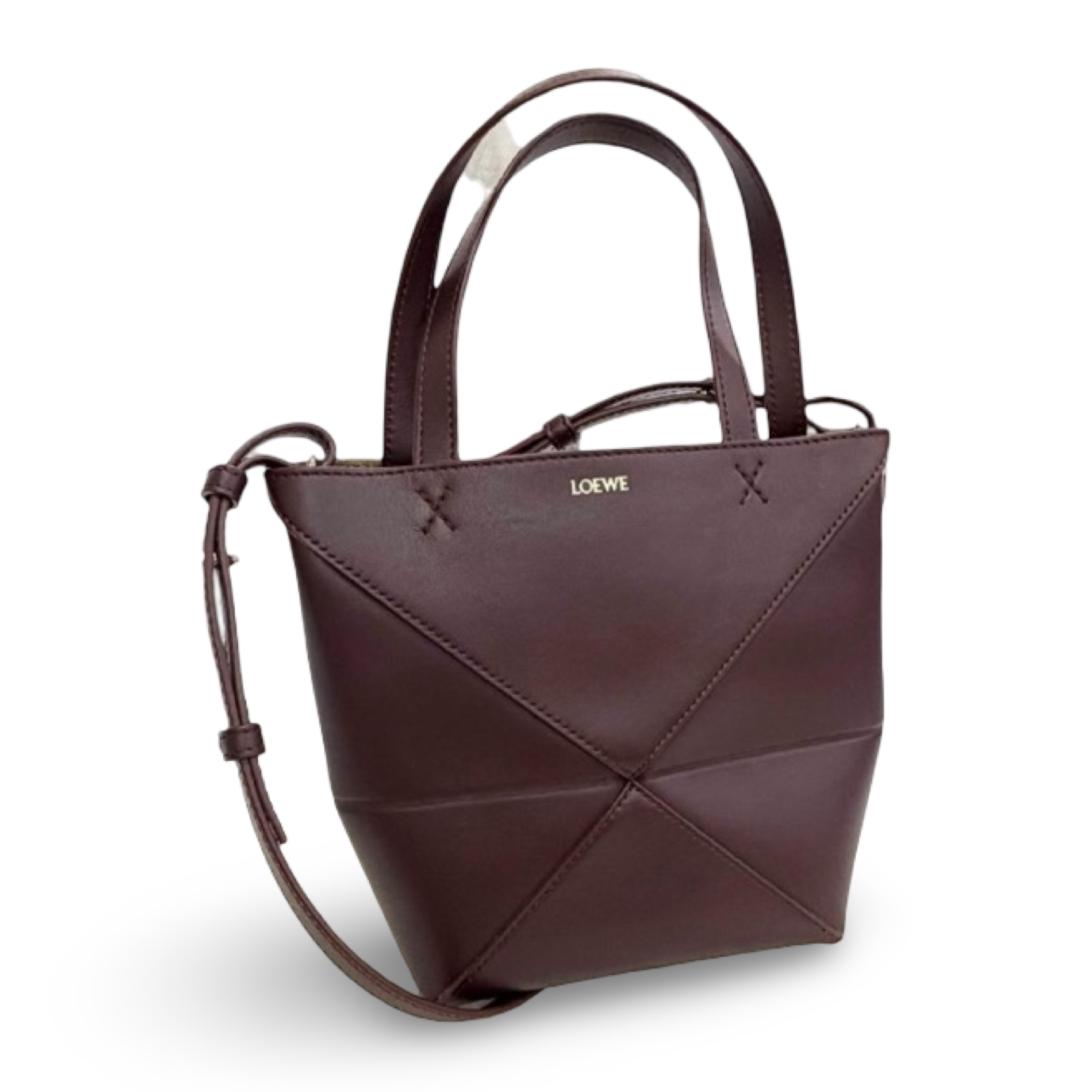 Loewe Puzzle Fold Mini Tote Bag Burgundy Shiny Calfskin – Previously Owned Authentic