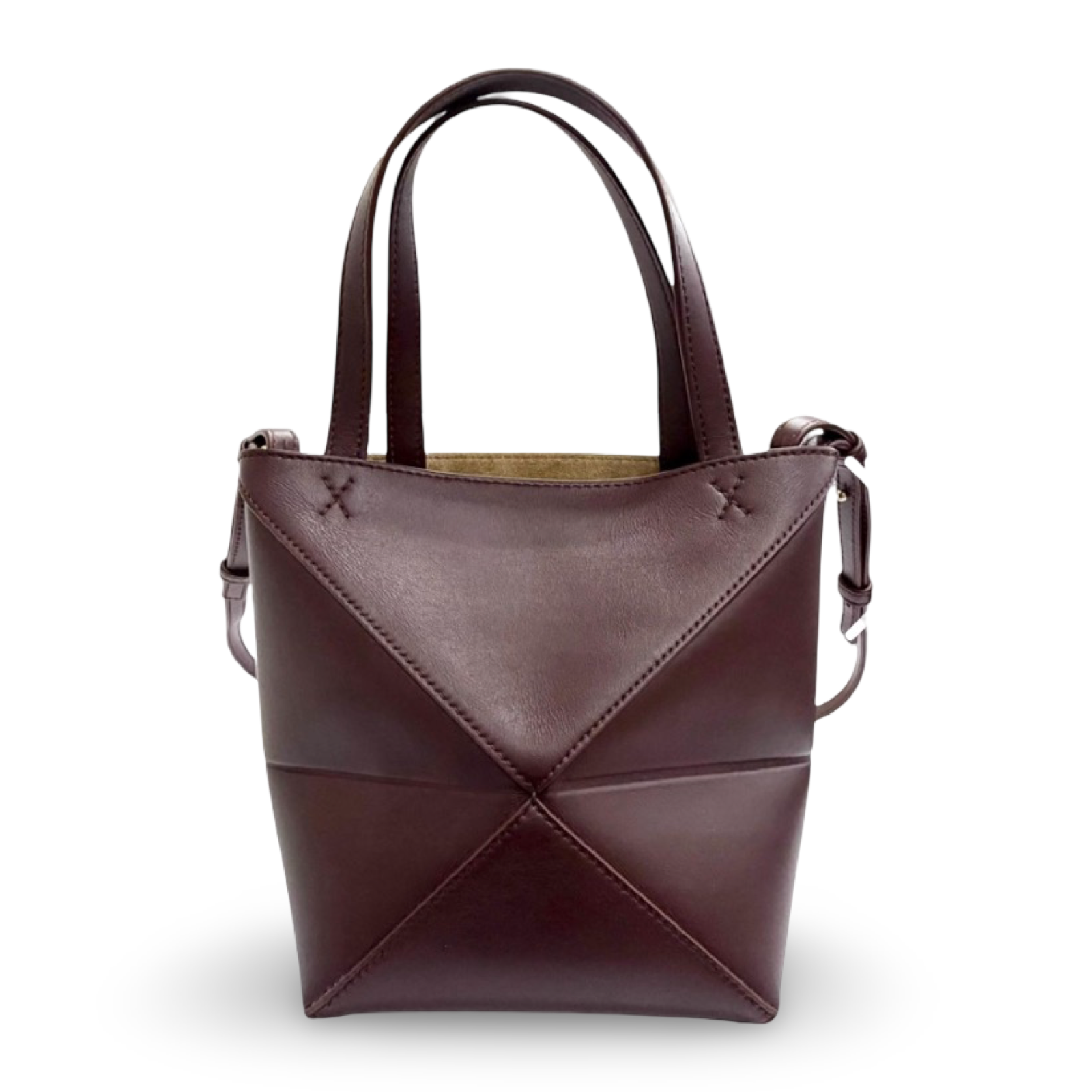 Loewe Puzzle Fold Mini Tote Bag Burgundy Shiny Calfskin – Previously Owned Authentic