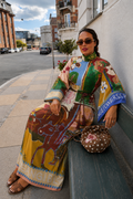 Artistic Print High-Neck Maxi Kaftan Dress