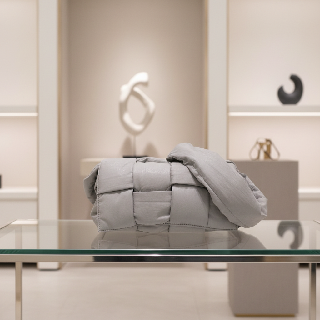 BOTTEGA VENETA – Padded Tech Cassette Shoulder Bag with Pouch – Grey Nylon & Silver Hardware – 100% Authentic ✨Previously Owned Excellent Condition ~32% Off MSRP