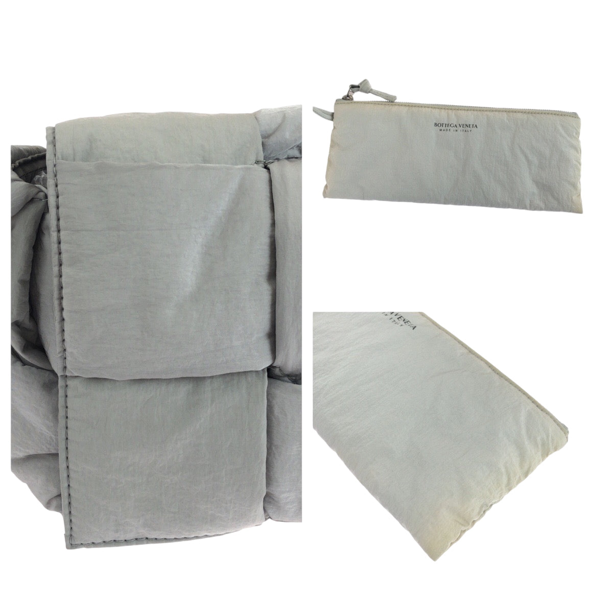 BOTTEGA VENETA – Padded Tech Cassette Shoulder Bag with Pouch – Grey Nylon & Silver Hardware – 100% Authentic ✨Previously Owned Excellent Condition ~32% Off MSRP