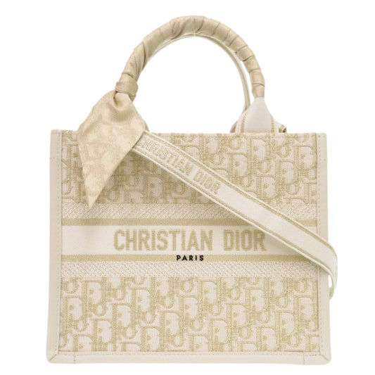 Dior                    Oblique Book Tote Small –White Canvas & Leathern