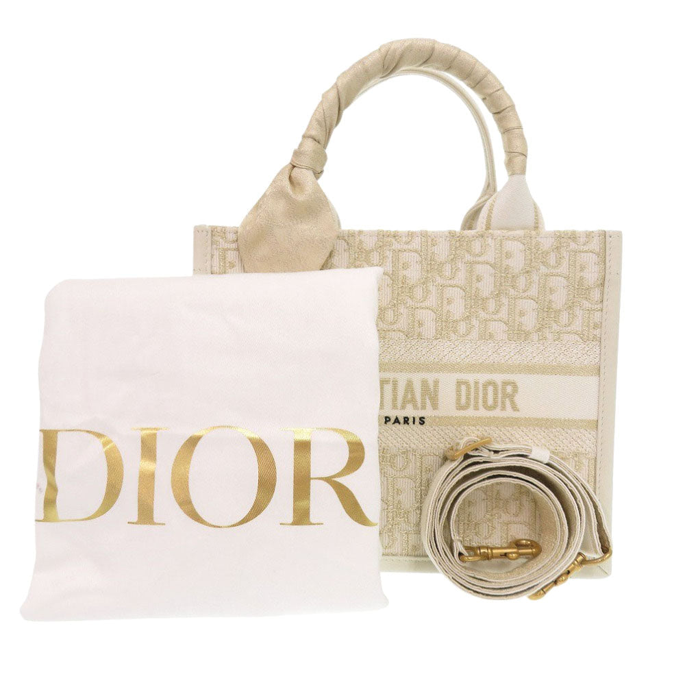 Dior                    Oblique Book Tote Small –White Canvas & Leathern
