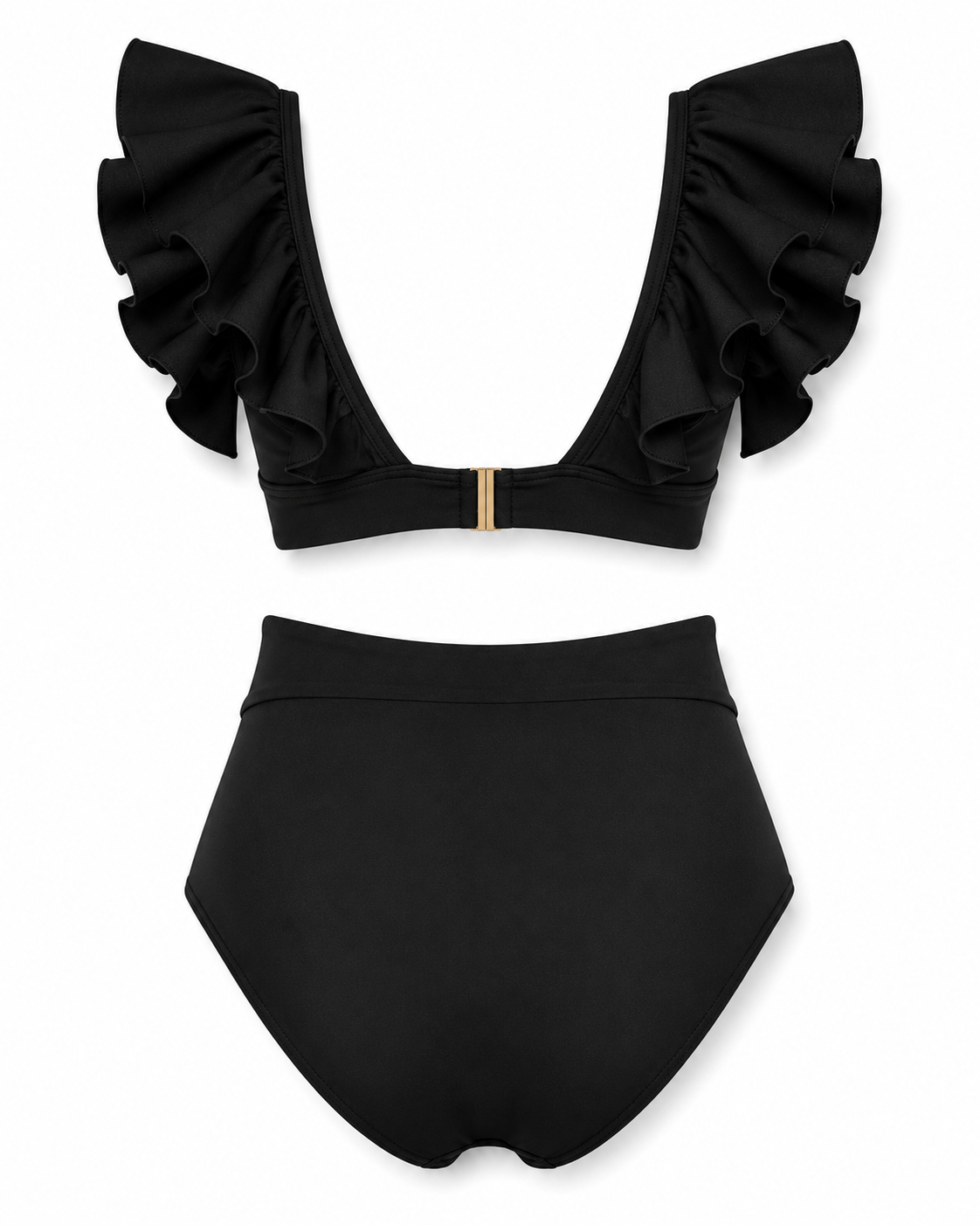 Ruffle Sleeve High-Waisted Bikini with Tie-Waist Bottom