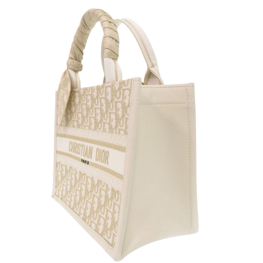 Dior                    Oblique Book Tote Small –White Canvas & Leathern
